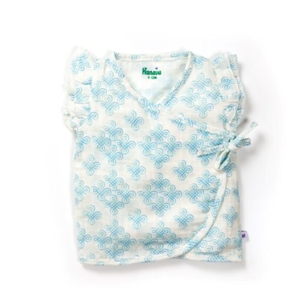 Baby Girls Kolam Printed 100% Organic Cotton Jhabla and Shorts Set - White - Image 2