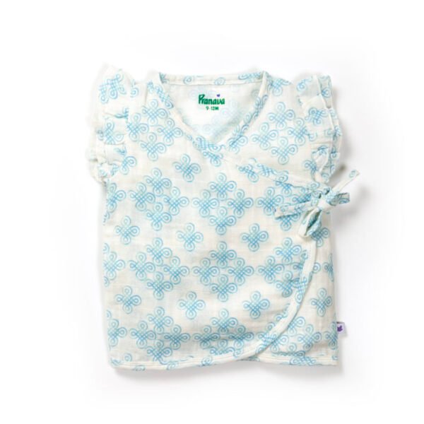 Baby Girls Kolam Printed 100% Organic Cotton Jhabla and Langot Set - White - Image 2