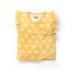 Baby Girls Triangle Printed 100% Organic Cotton Jhabla and Langot Set - Yellow and White - Image 2
