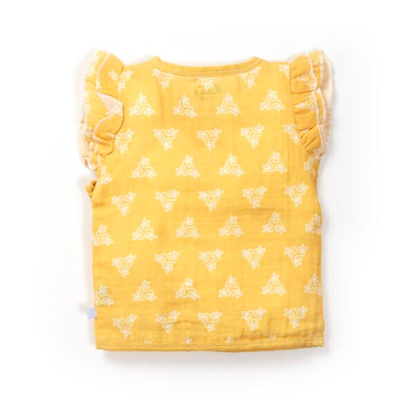 Baby Girls Triangle Printed 100% Organic Cotton Jhabla and Langot Set - Yellow and White - Image 3