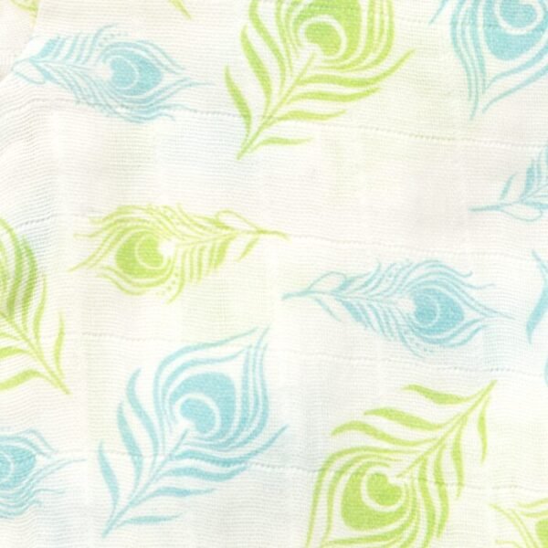 Unisex Baby Peacock Feather Printed 100% Organic Cotton Jhabla and Shorts Set - White - Image 6