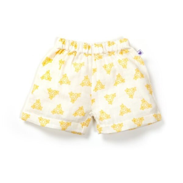 Unisex Baby Triangle Printed 100% Organic Cotton Jhabla and Shorts Set - White - Image 5