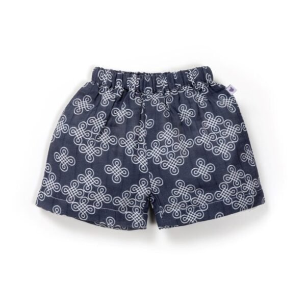 Unisex Baby Kolam Printed 100% Organic Cotton Jhabla and Shorts Set - Navy - Image 4