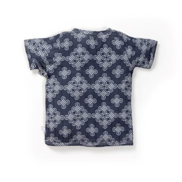 Unisex Baby Kolam Printed 100% Organic Cotton Jhabla and Shorts Set - Navy - Image 3