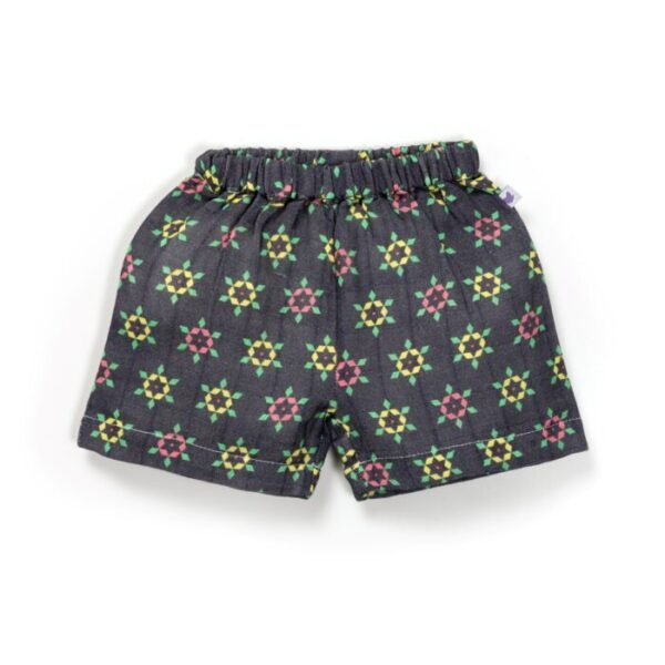 Unisex Baby Geometric Printed 100% Organic Cotton Jhabla and Shorts Set - Navy - Image 5