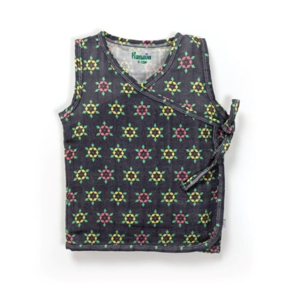 Unisex Baby Geometric Printed 100% Organic Cotton Jhabla and Shorts Set - Navy - Image 2