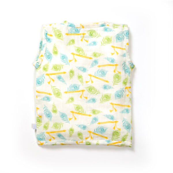 Unisex Baby Feather and Flute Printed 100% Organic Cotton Jhabla and Langot Set - White - Image 3