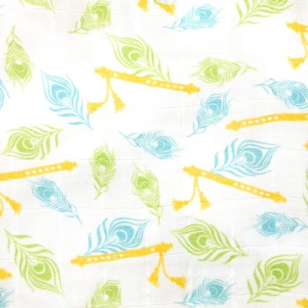 Unisex Baby Peacock Feather and Flute Printed 100% Organic Cotton Jhabla and Shorts Set - White - Image 4