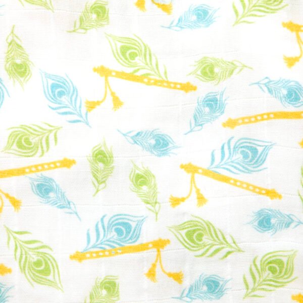 Unisex Baby Feather and Flute Printed 100% Organic Cotton Jhabla and Langot Set - White - Image 4