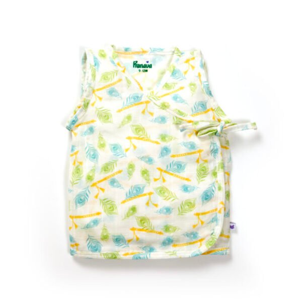 Unisex Baby Feather and Flute Printed 100% Organic Cotton Jhabla and Langot Set - White - Image 2