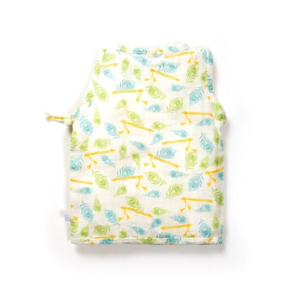 Unisex Baby Peacock Feather and Flute Printed 100% Organic Cotton Jhabla and Shorts Set - White - Image 3