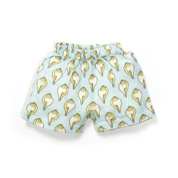 Unisex Baby Shankh Printed 100% Organic Cotton Jhabla and Shorts Set - Sky Blue - Image 5