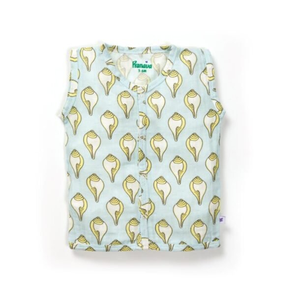 Unisex Baby Shankh Printed 100% Organic Cotton Jhabla and Shorts Set - Sky Blue - Image 2