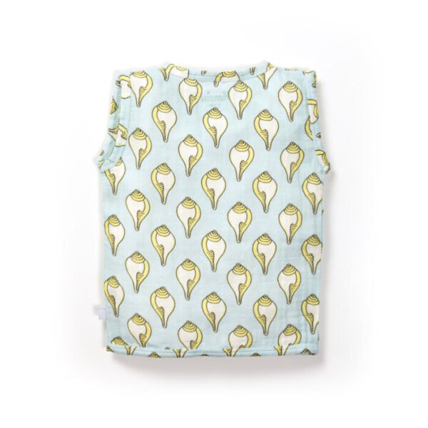 Unisex Baby Shankh Printed 100% Organic Cotton Jhabla and Langot Set - White and Sky Blue - Image 3