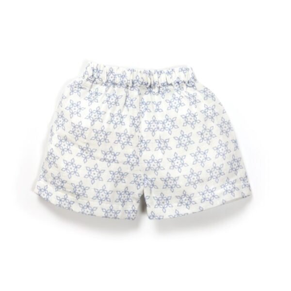 Unisex Baby Geometric Design Printed 100% Organic Cotton Jhabla and Shorts Set - White - Image 6