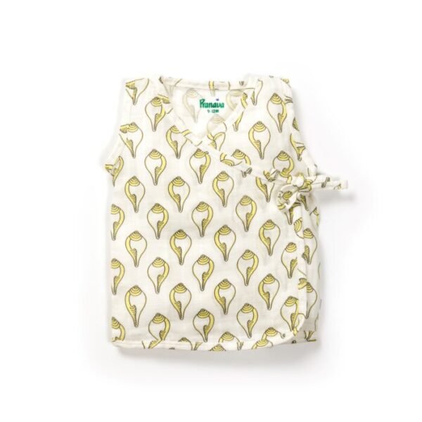 Unisex Baby Shankh Printed 100% Organic Cotton Jhabla and Shorts Set - White - Image 2