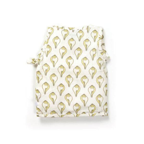 Unisex Baby Shankh Printed 100% Organic Cotton Jhabla and Shorts Set - White - Image 3