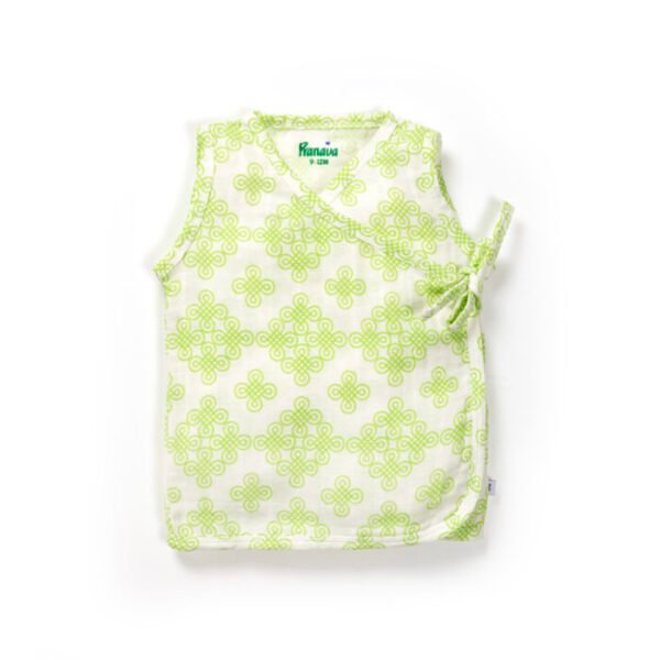 Unisex Baby Kolam Printed 100% Organic Cotton Jhabla, Langot and Cap Set - White - Image 2