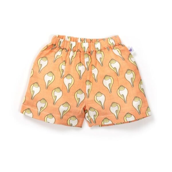 Unisex Baby Shankh Printed 100% Organic Cotton Jhabla and Shorts Set - Orange - Image 5