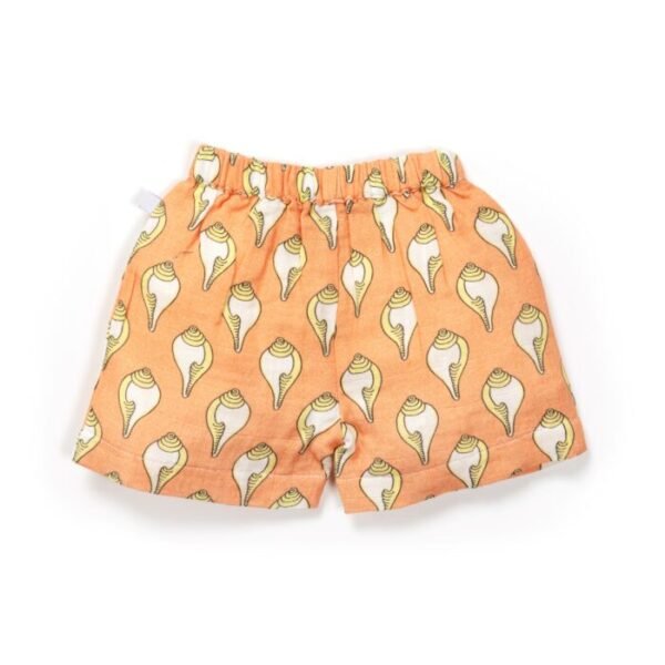 Unisex Baby Shankh Printed 100% Organic Cotton Jhabla and Shorts Set - Orange - Image 6