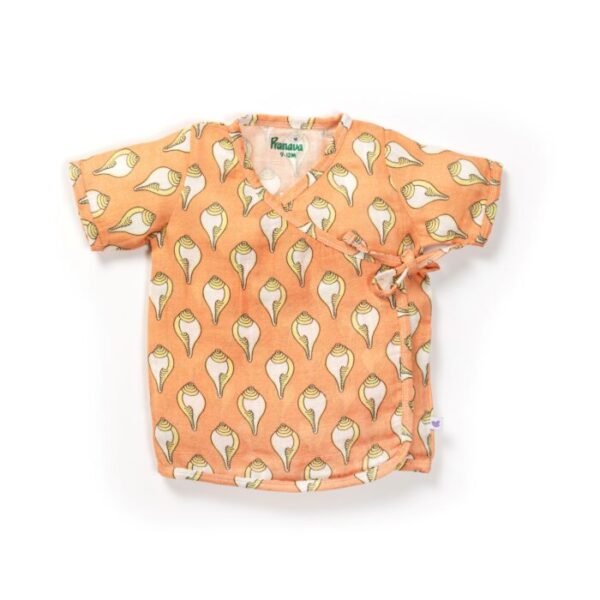 Unisex Baby Shankh Printed 100% Organic Cotton Jhabla and Shorts Set - Orange - Image 2