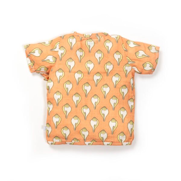 Unisex Baby Shankh Printed 100% Organic Cotton Jhabla and Langot Set - Orange and White - Image 3