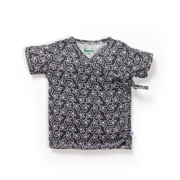 Unisex Baby Rangoli Printed 100% Organic Cotton Jhabla and Langot Set - Navy and White - Image 2