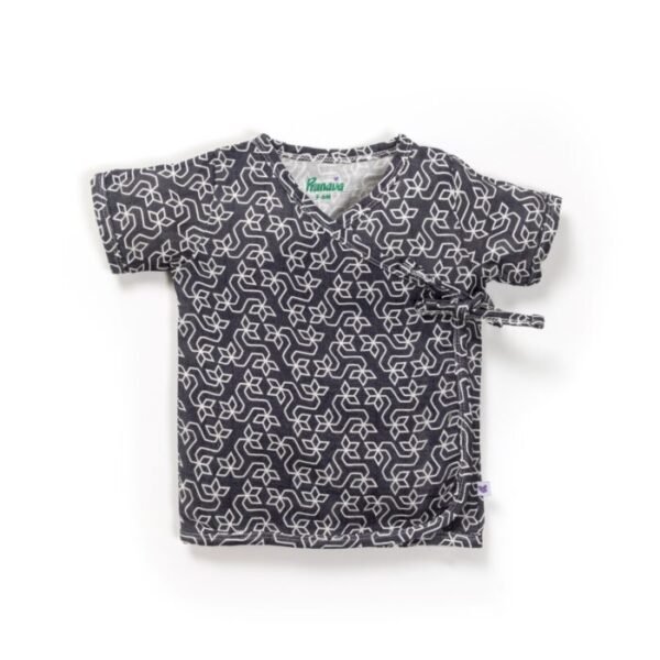 Unisex Baby Kolam Printed 100% Organic Cotton Jhabla and Shorts Set - Navy - Image 2