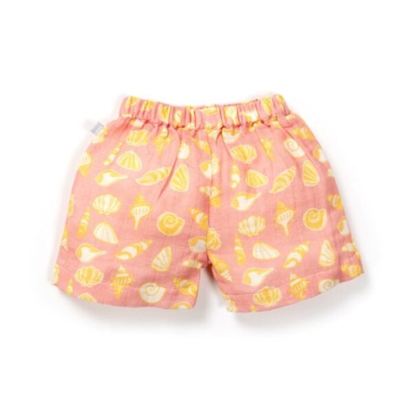 Baby Girls Seashell Printed 100% Organic Cotton Jhabla and Shorts Set - Pink - Image 5