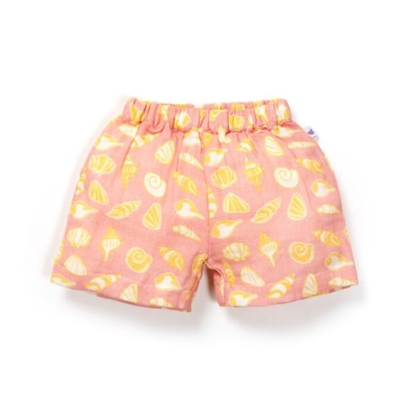 Baby Girls Seashell Printed 100% Organic Cotton Jhabla and Shorts Set - Pink - Image 6