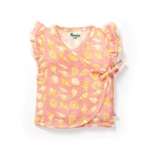 Baby Girls Seashell Printed 100% Organic Cotton Jhabla and Shorts Set - Pink - Image 2