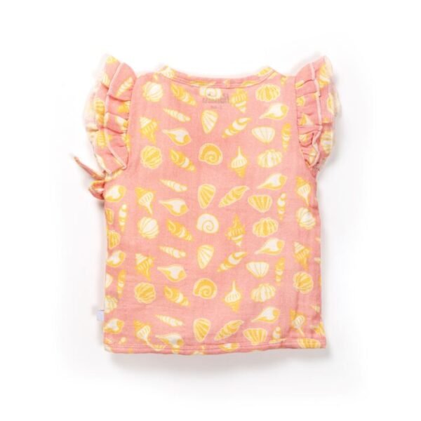 Baby Girls Seashell Printed 100% Organic Cotton Jhabla and Shorts Set - Pink - Image 3