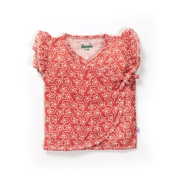 Baby Girls Geometric Printed 100% Organic Cotton Jhabla and Shorts Set - Maroon - Image 2