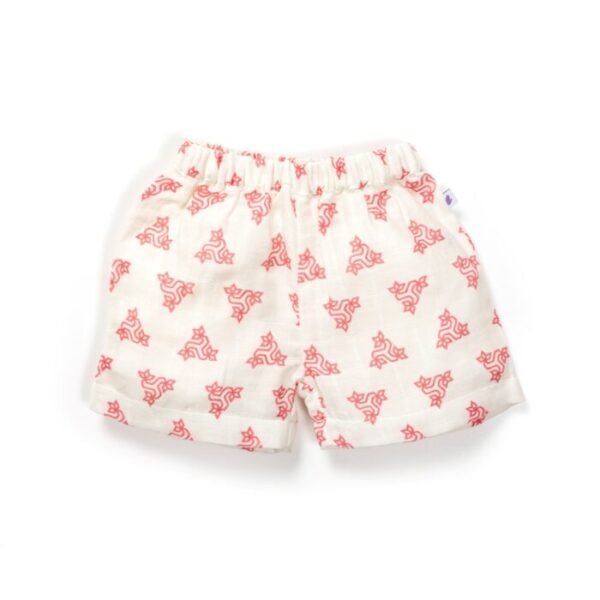 Unisex Baby Triangle Printed 100% Organic Cotton Jhabla and Shorts Set - White - Image 5