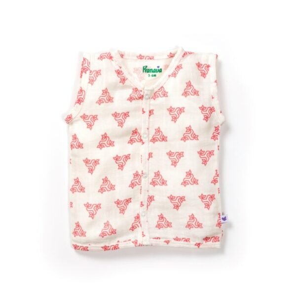 Unisex Baby Triangle Printed 100% Organic Cotton Jhabla and Shorts Set - White - Image 2