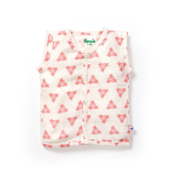 Unisex Baby Triangle Printed 100% Organic Cotton Jhabla and Langot Set - White - Image 2