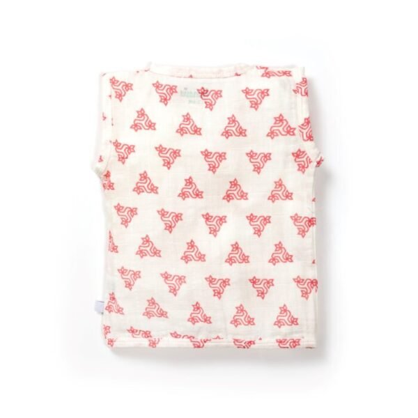 Unisex Baby Triangle Printed 100% Organic Cotton Jhabla and Shorts Set - White - Image 3