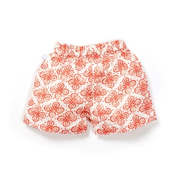 Unisex Baby Kolam Printed 100% Organic Cotton Jhabla and Shorts Set - White - Image 6