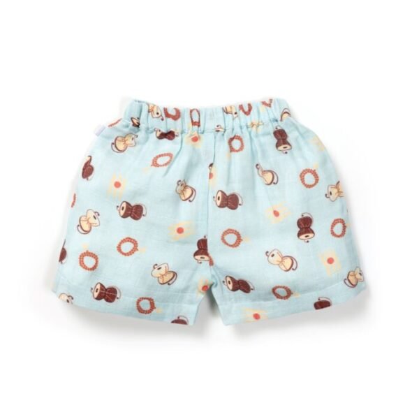 Unisex Baby Damru Printed 100% Organic Cotton Jhabla and Shorts Set - Sky Blue - Image 5