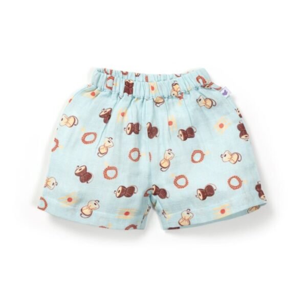 Unisex Baby Damru Printed 100% Organic Cotton Jhabla and Shorts Set - Sky Blue - Image 6