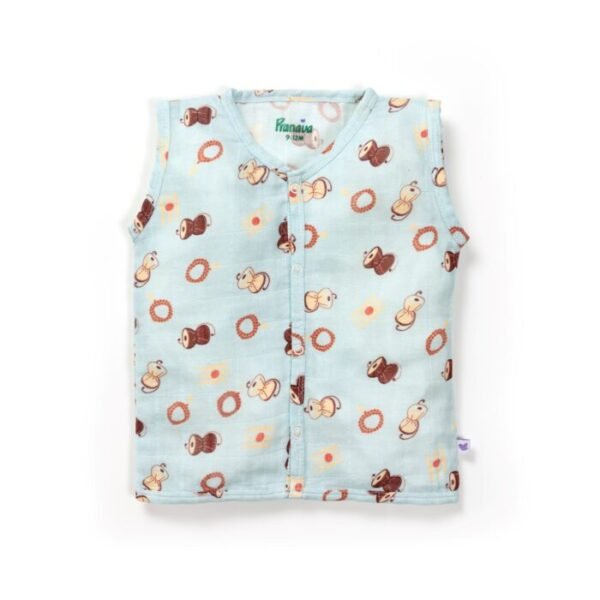 Unisex Baby Damru Printed 100% Organic Cotton Jhabla and Shorts Set - Sky Blue - Image 2