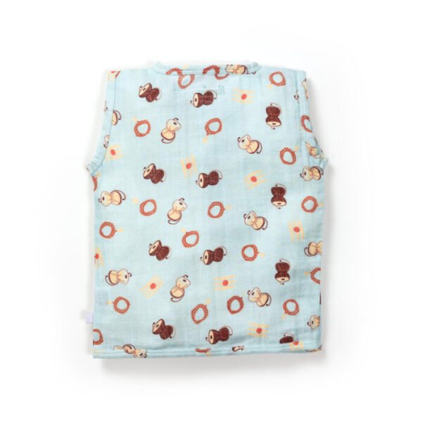 Unisex Baby Damru Printed 100% Organic Cotton Jhabla and Langot Set - Sky Blue and White - Image 3