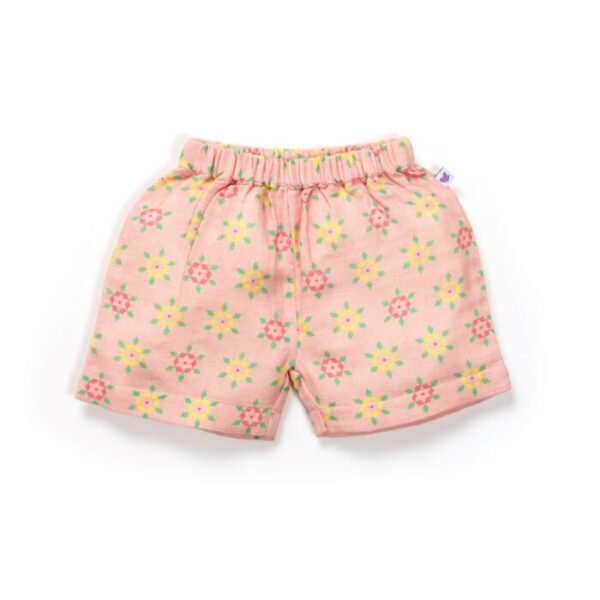 Baby Girls Geometric Printed 100% Organic Cotton Jhabla and Shorts Set - Pink - Image 5
