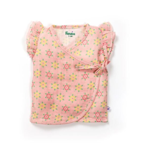 Baby Girls Geometric Printed 100% Organic Cotton Jhabla and Shorts Set - Pink - Image 2