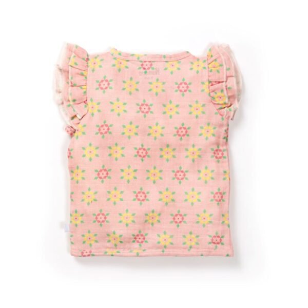 Baby Girls Geometric Printed 100% Organic Cotton Jhabla and Shorts Set - Pink - Image 3