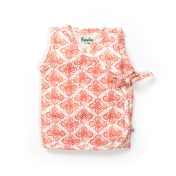 Unisex Baby Batik Printed 100% Organic Cotton Jhabla Langot and Cap Set - White - Image 2