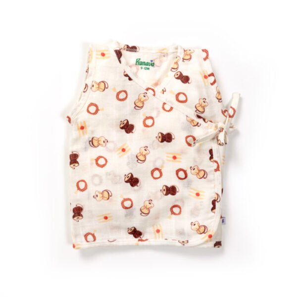 Unisex Baby Damru Printed 100% Organic Cotton Jhabla and Langot Set - White - Image 2