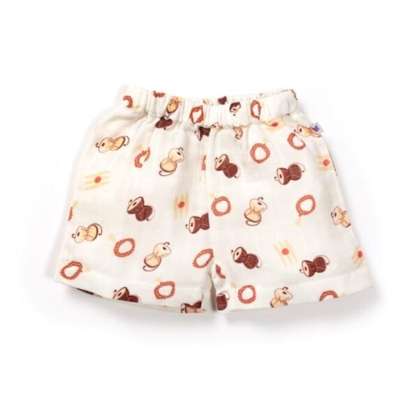 Unisex Baby Damru Printed 100% Organic Cotton Jhabla and Shorts Set - White - Image 4