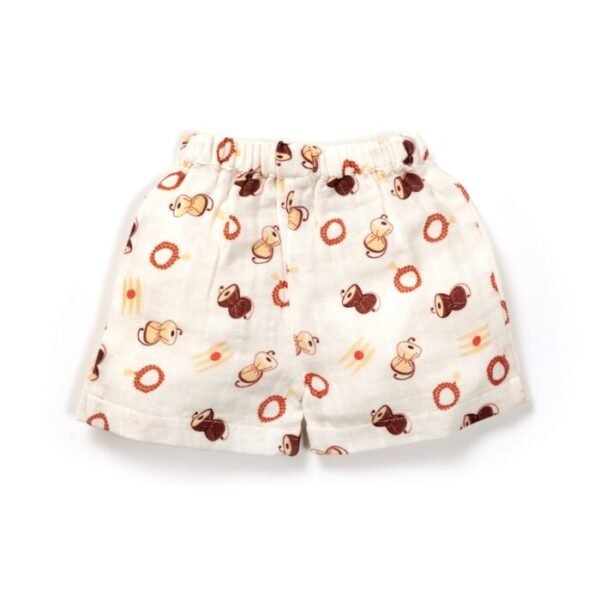 Unisex Baby Damru Printed 100% Organic Cotton Jhabla and Shorts Set - White - Image 5