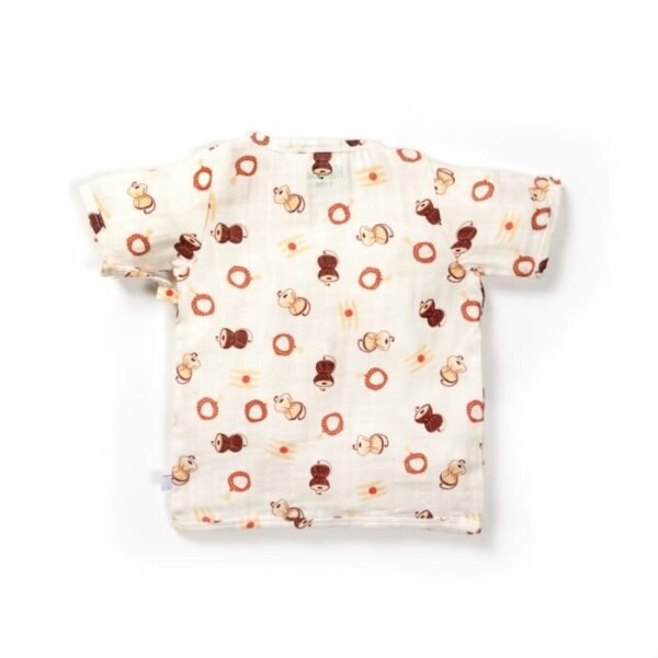 Unisex Baby Damru Printed 100% Organic Cotton Jhabla and Shorts Set - White - Image 2